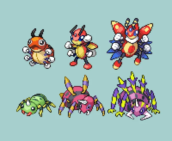 #fakemon #オリポケレディバ・レディアン・サレディス。イトマル・アリアドス・バルバドス。 