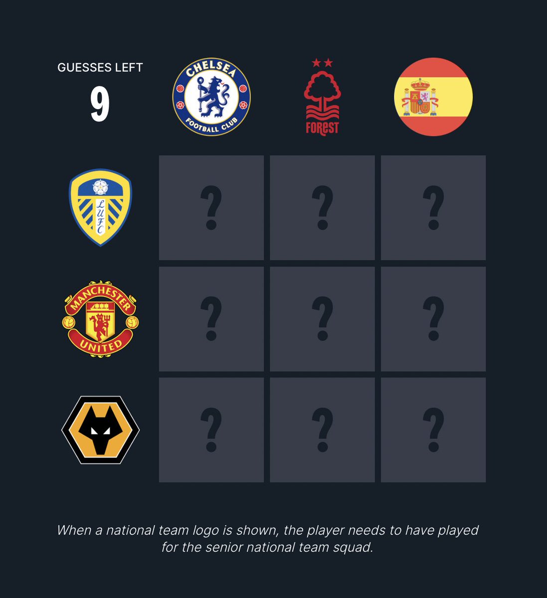 ⚽️ Football Grid #206

Play here: acmomento.com/football-grid                                  

Quote RT or Reply with your scores! #footballgrid