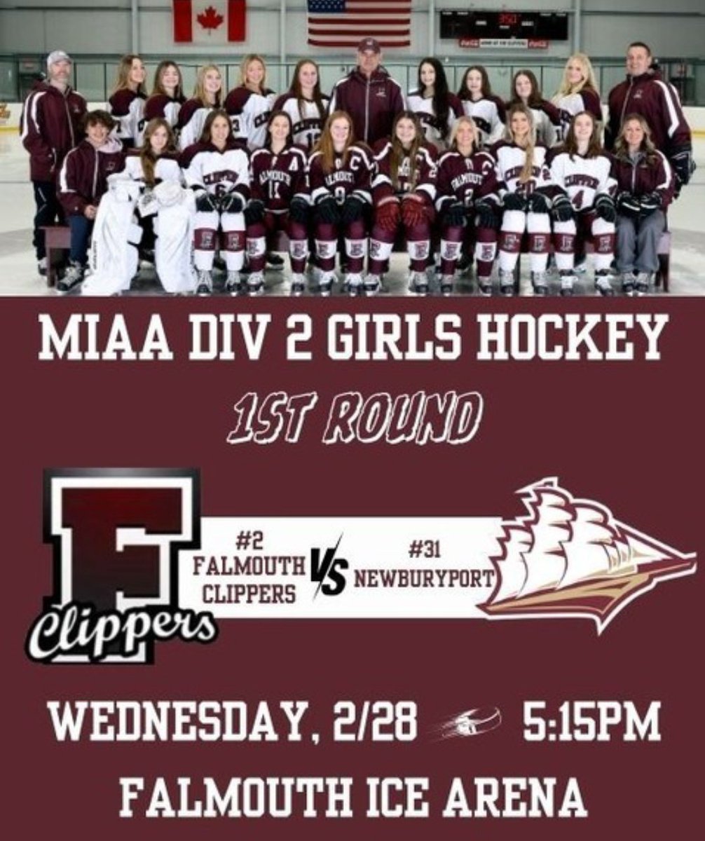 MIAA G Hockey D2 First Round-Newburyport at Falmouth 5:15 puck drop F.I.A.