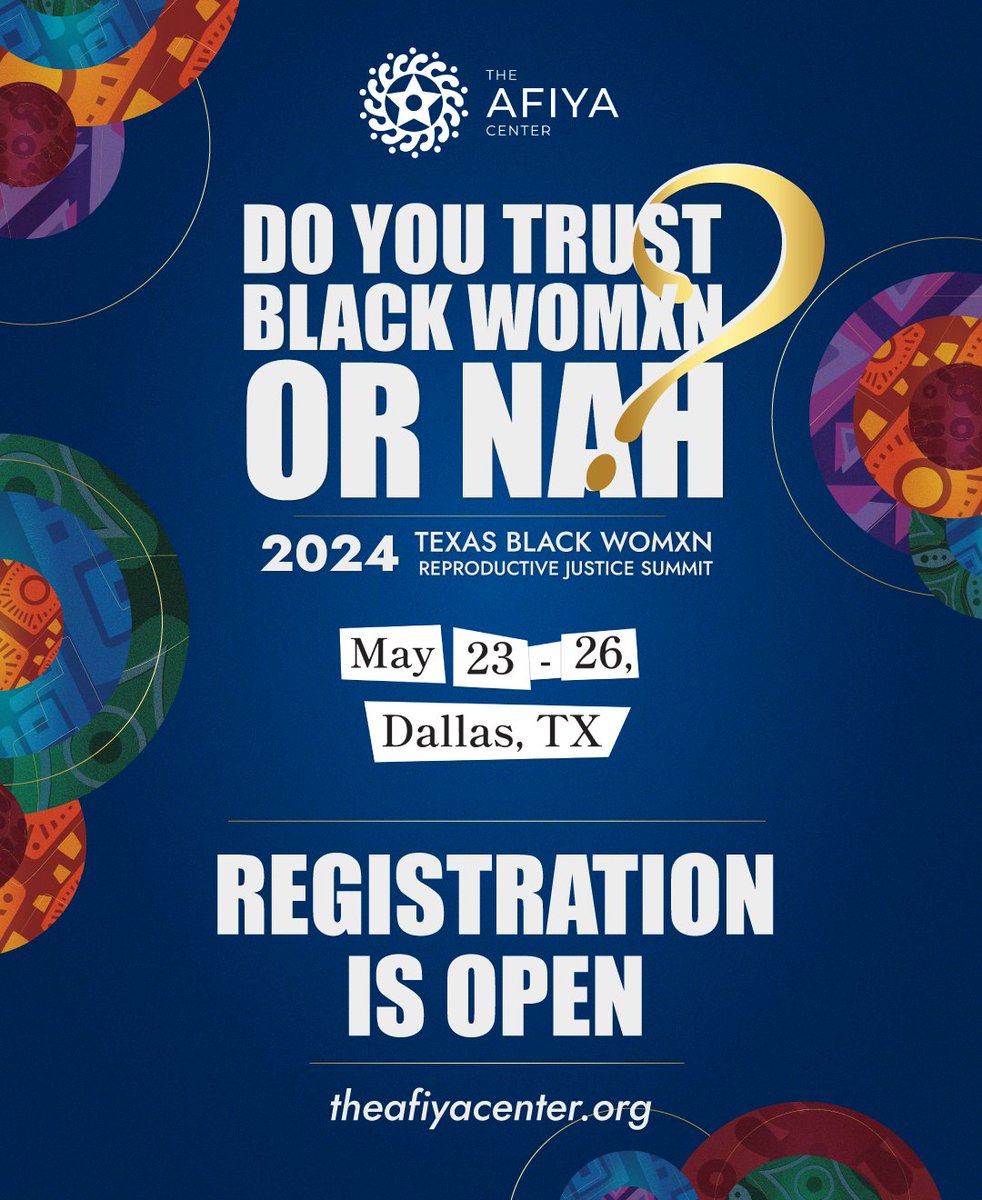 [1/2] Registrations are now LIVE for our 2024 Texas Black Womxn Reproductive Justice Summit. We’re bringing advocates together in Dallas from May 23-26 to discuss this year’s theme: “Do You Trust Black Womxn or Nah?” 🤔 🎟️Claim your ticket now: theafiyacenter.org/rjsummit