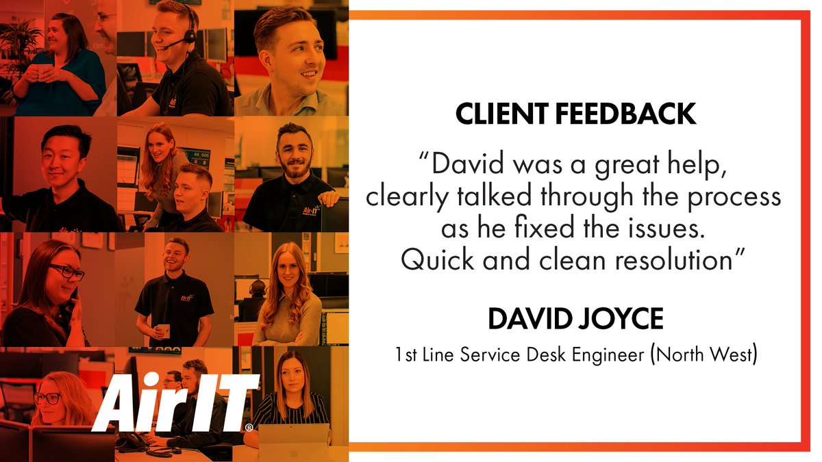 We appreciate clients sharing their thoughts with us, and today we're celebrating some brilliant feedback for David Joyce, a 1st Line Service Desk Engineer in our North West office. 🎉 Well done David! 👏