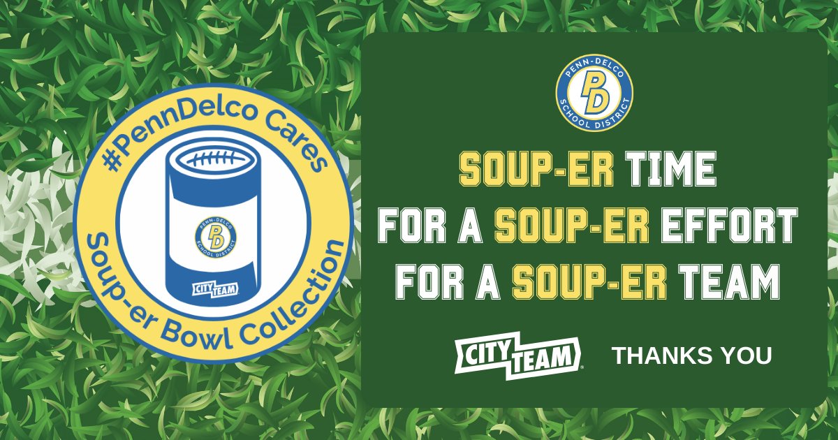 A big thank you to our District family who together contributed 877 cans of soup in three days (minus the snow day!) as part of our last minute Soup-er Bowl Campaign for City Team. We look forward to next years BIG GAME and BIG SUPPORT for those in need. #PennDelcoProud