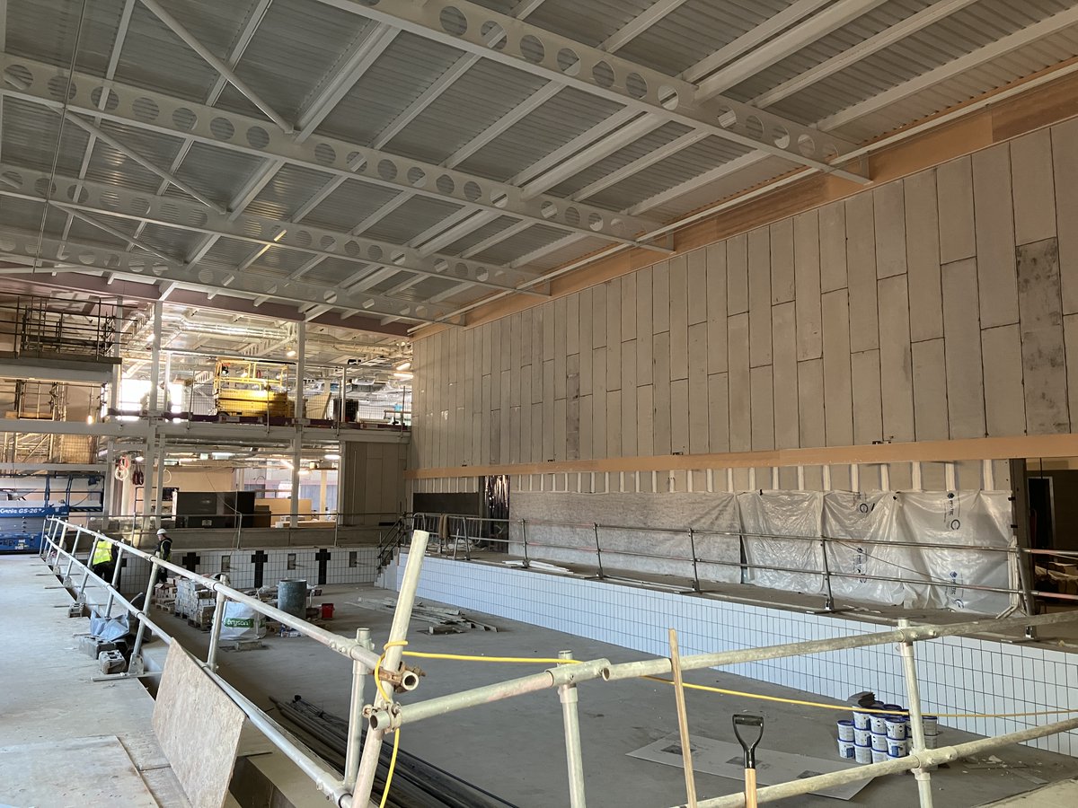 EastLindseyDC's tweet photo. Here's a look at the new swimming pool taking shape as part of the #TownsFund Station Leisure and Learning Centre in #Mablethorpe. 

Tiling is progressing and you can see the lane lines for the four-lane pool 🤩

@ConnectedCoastL @MagnaVitae https://t.co/N6Sy5C7cW9