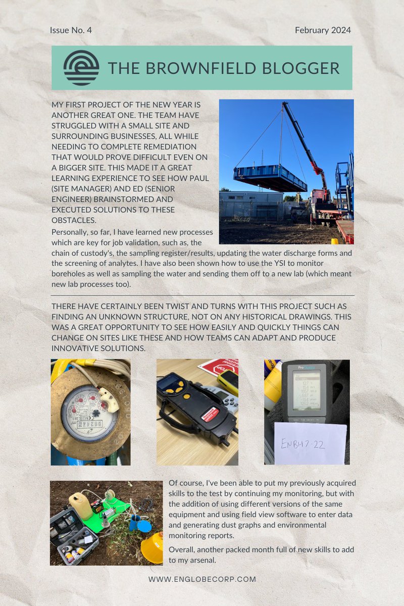 Englobe UK bringing you another issue of The Brownfield Blogger. #EnglobeUK #Englobe #GreatPlaceTowork #WaterTreatmentServices #Remediation #RemediationContractor #SoilTreatmentFacilities #BrownFieldContracting #EnablingWorks #IntegratedEnvironmentalServices