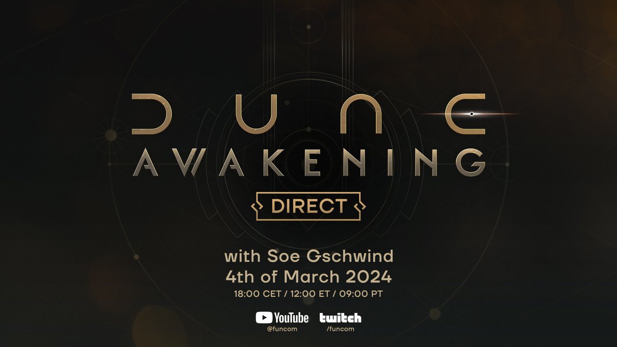 We are thrilled to announce the debut of our new series of Dune: Awakening Direct showcases, hosted by @Soembie! We’ll be showing new game footage and more. #DuneAwakening Tune in March 4, 18:00 CET/12:00 ET on our Twitch and YouTube. Set a reminder: bit.ly/DA_Direct