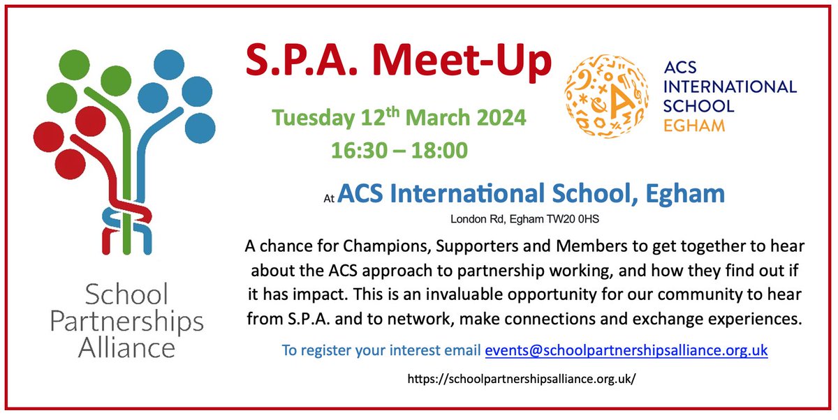 We are delighted to share information about our next in-person event. Members, Supporters and Champions welcome. Thank you @ACSEgham @ACSintschools @Graemelawrie84