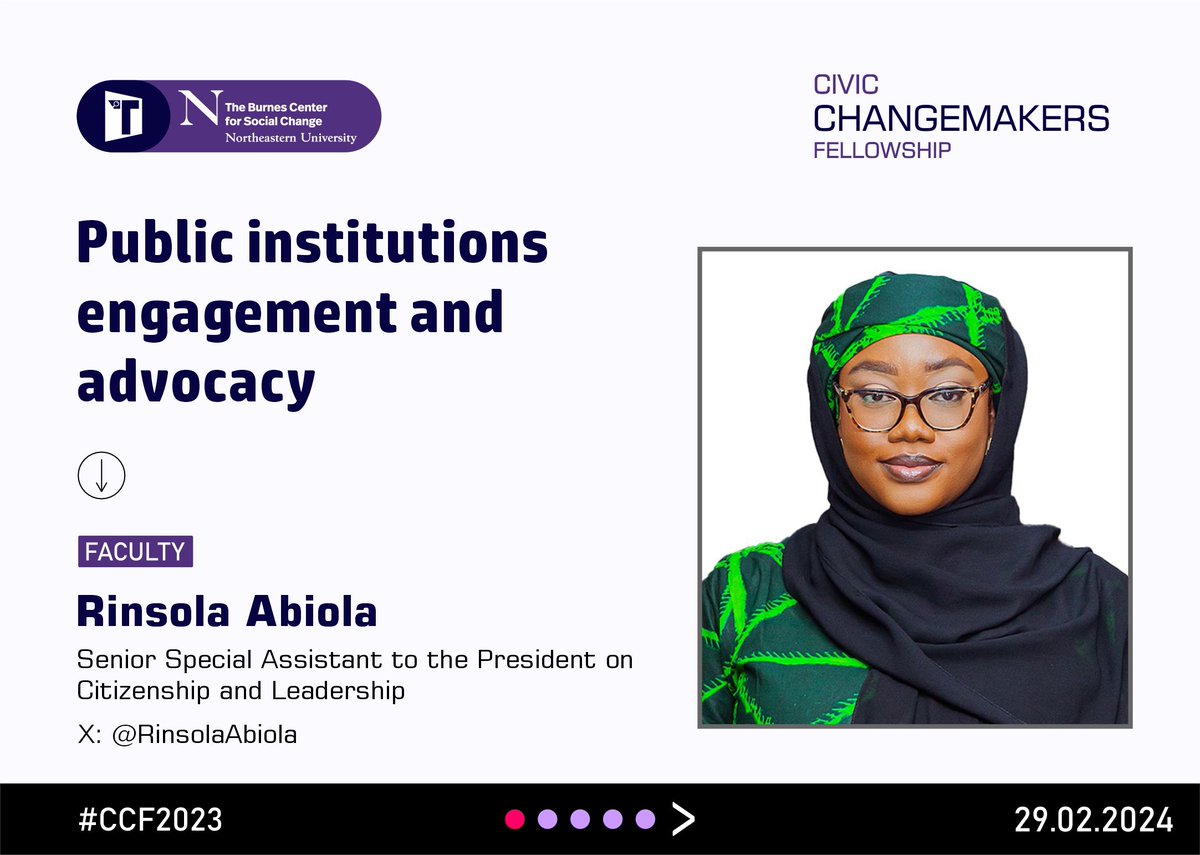 Tomorrow, we will host the Senior Special Assistant to the President on Citizenship & Leadership, @RinsolaAbiola to train our #CivicChangemakers on Public Institutions Engagement & Advocacy. Ms. Rinsola is a gov't relations professional with background in politics & advocacy.