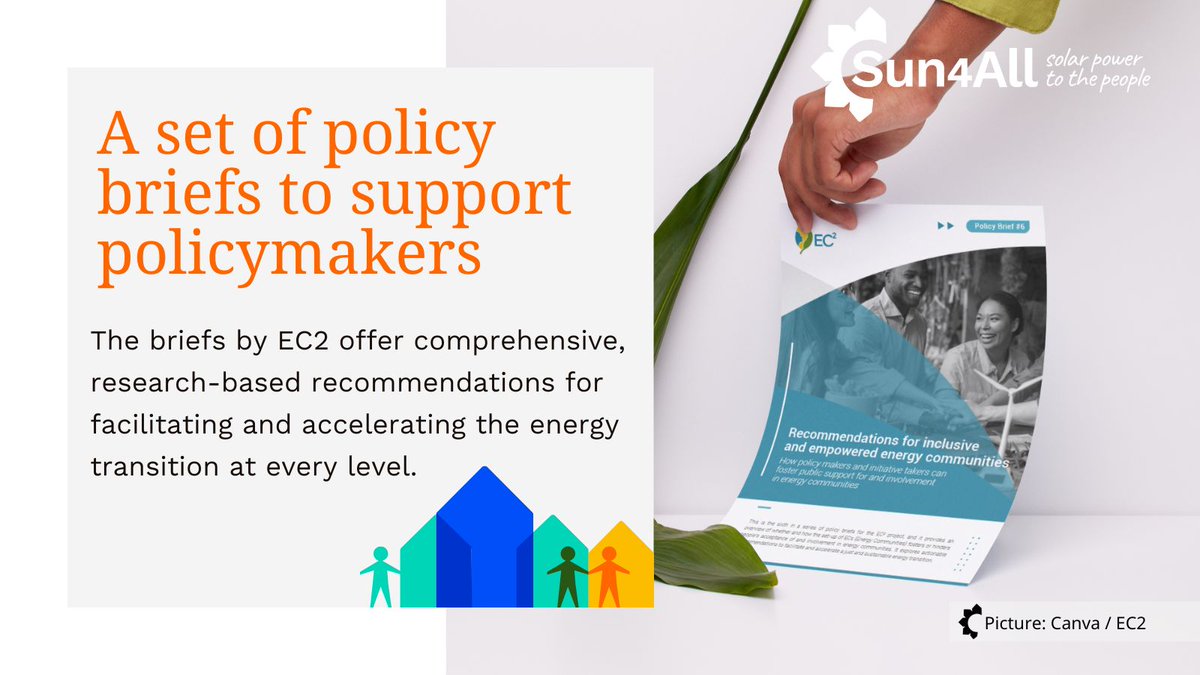 🚀Access new energy citizenship policy briefs aimed at fostering a just and citizen-centered #energytransition: bit.ly/3wmBWjX These briefs by @ec2_energy project provide recommendations to empower policymakers in facilitating and expediting the energy transition.🌱💡