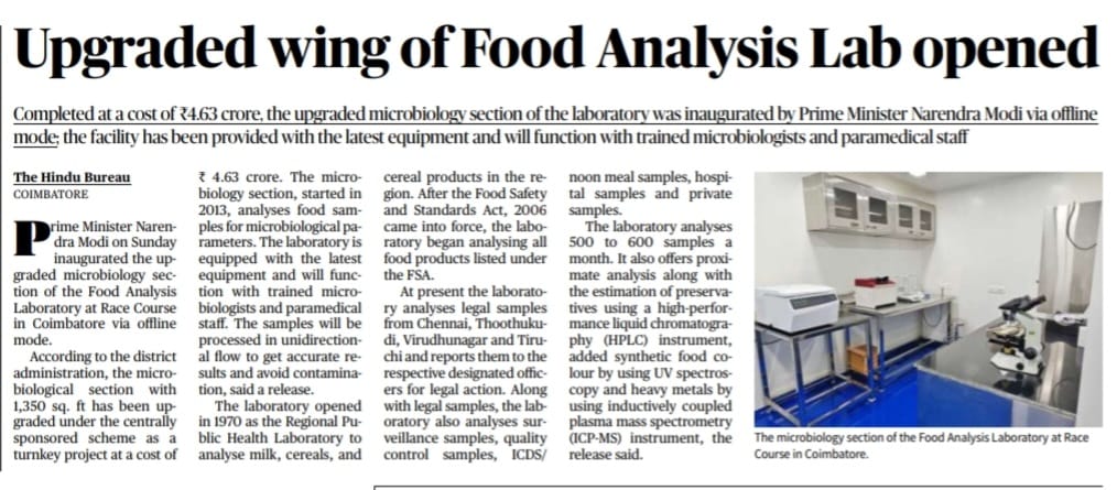 Inauguration of upgraded Microbiology lab at Food Analysis Laboratory, Coimbatore.on 25.02.2024