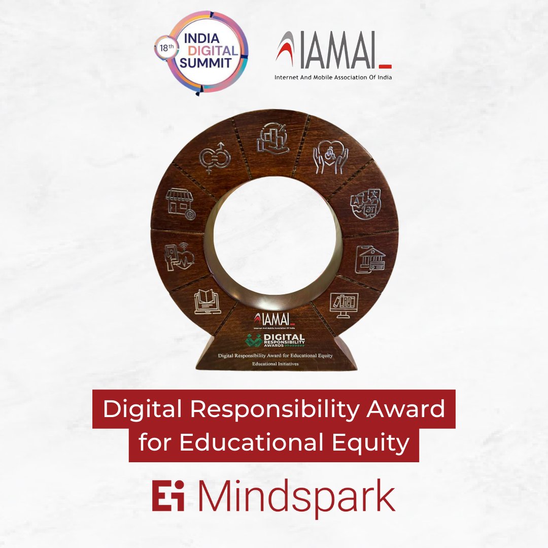 Exciting news! Ei wins Digital Responsibility Award for Educational Equity at the 18th India Digital Summit. Our Mindspark software ensures personalized learning, reaching 4.5 lakh children in 17 states, creating a scalable impact.
#DigitalResponsibility #EiMindspark