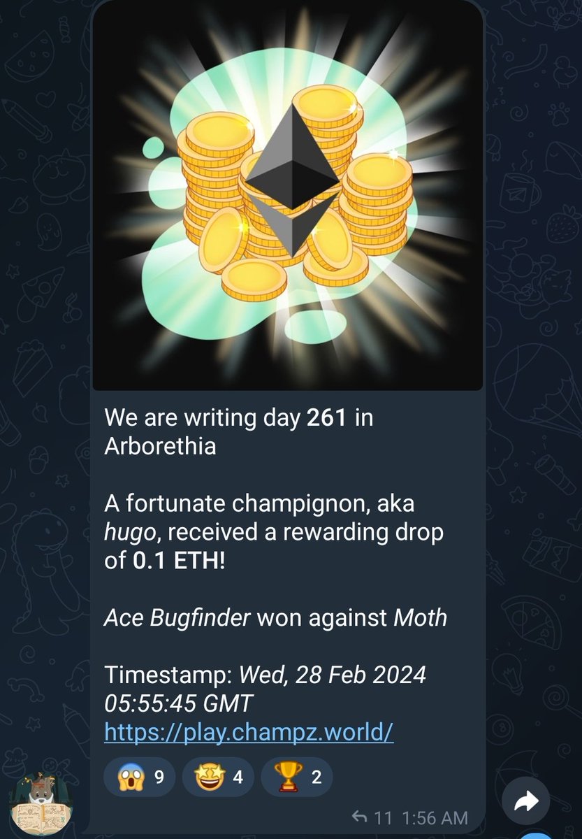 ChampzErc's tweet image. Yes, this is real.

No, this is not a drill.

Yes, you can also win incredible prizes by simply playing our game (supported on PC and mobile) anytime of the day!

A lucky $CHAMPZ player casually won 0.1 $ETH worth $333 just like that 🤌

🍄 Play.champz.world 🍄