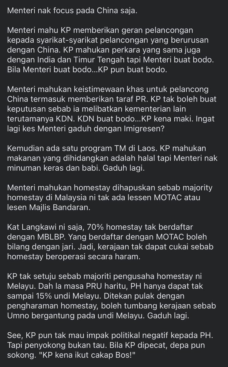 Tentang pemecatan KP Tourism Malaysia. Meh baca.