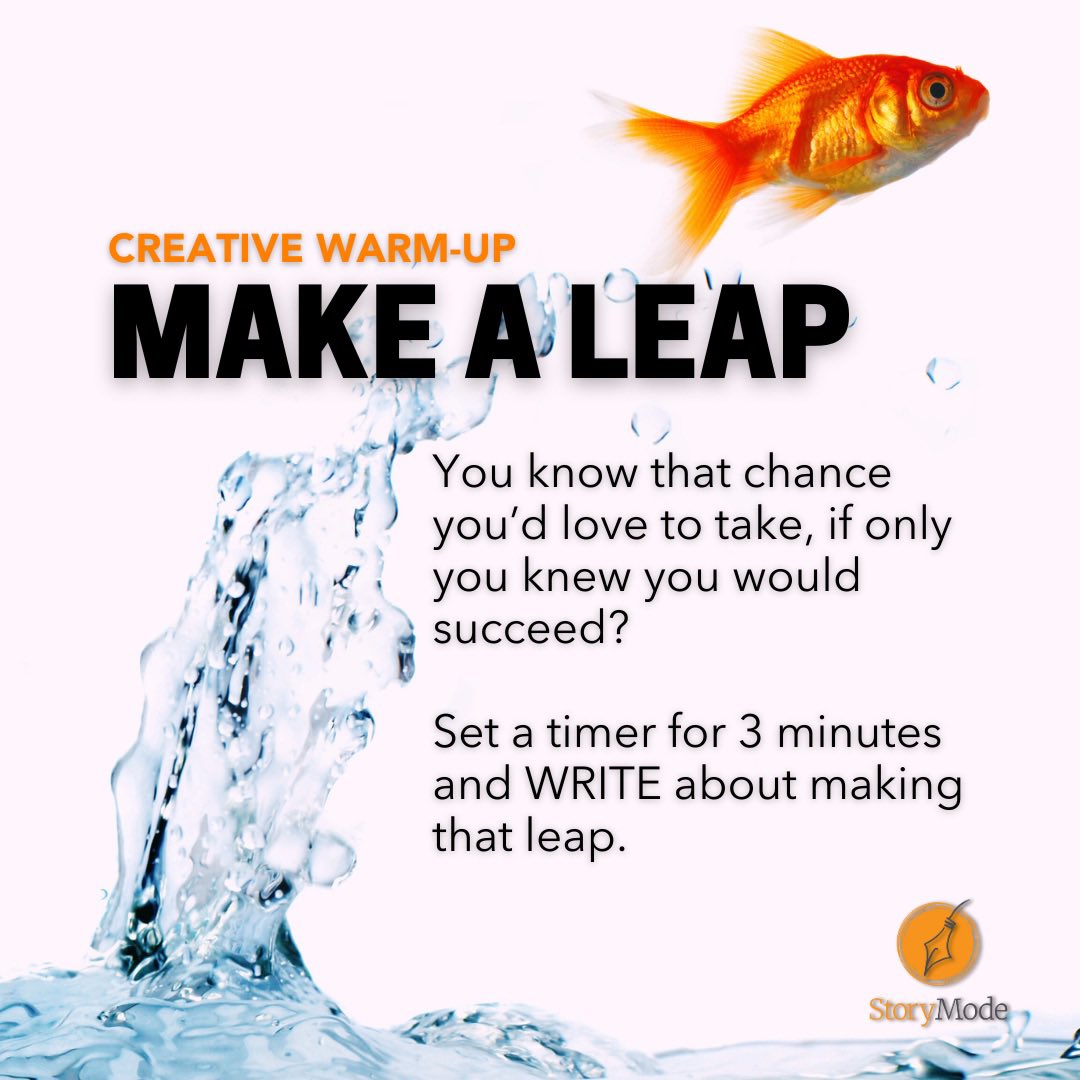 instorymode's tweet photo. You know that chance you'd love to take, if only you knew you would succeed? Set a timer for 3 minutes and WRITE about making that leap. #creativewarmup #warmupwednesday #GetInStoryMode #RefuseToBeBoring https://t.co/2B2m8jhrT9