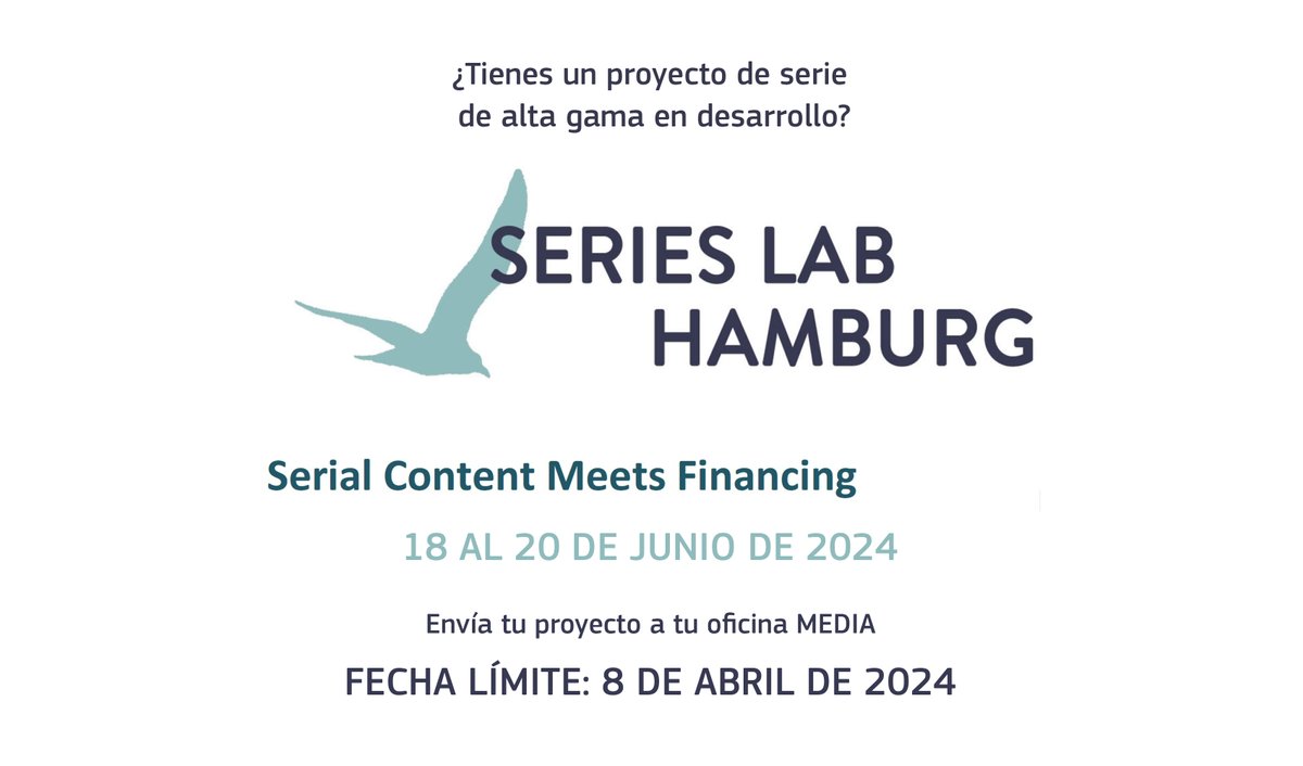 OficinaMEDIAEs's tweet photo. ¡Vuelve SERIES LAB HAMBURG!
¿Tienes un proyecto de #serie en desarrollo? Envíalo a tu oficina #MEDIA.
Fecha límite: 8 de abril de 2024.
Más info > https://t.co/d7PEZuWMpT
#SeriesLabHamburg #Guion #Financiación https://t.co/8CT34MRNRu