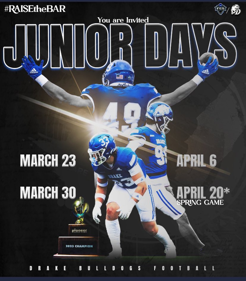 Thank you @tstepsis for the Junior Day Invite. Looking forward to being on campus and learning more about Drake Football. @HIGLEYFOOTBALL @DrakeBulldogsFB