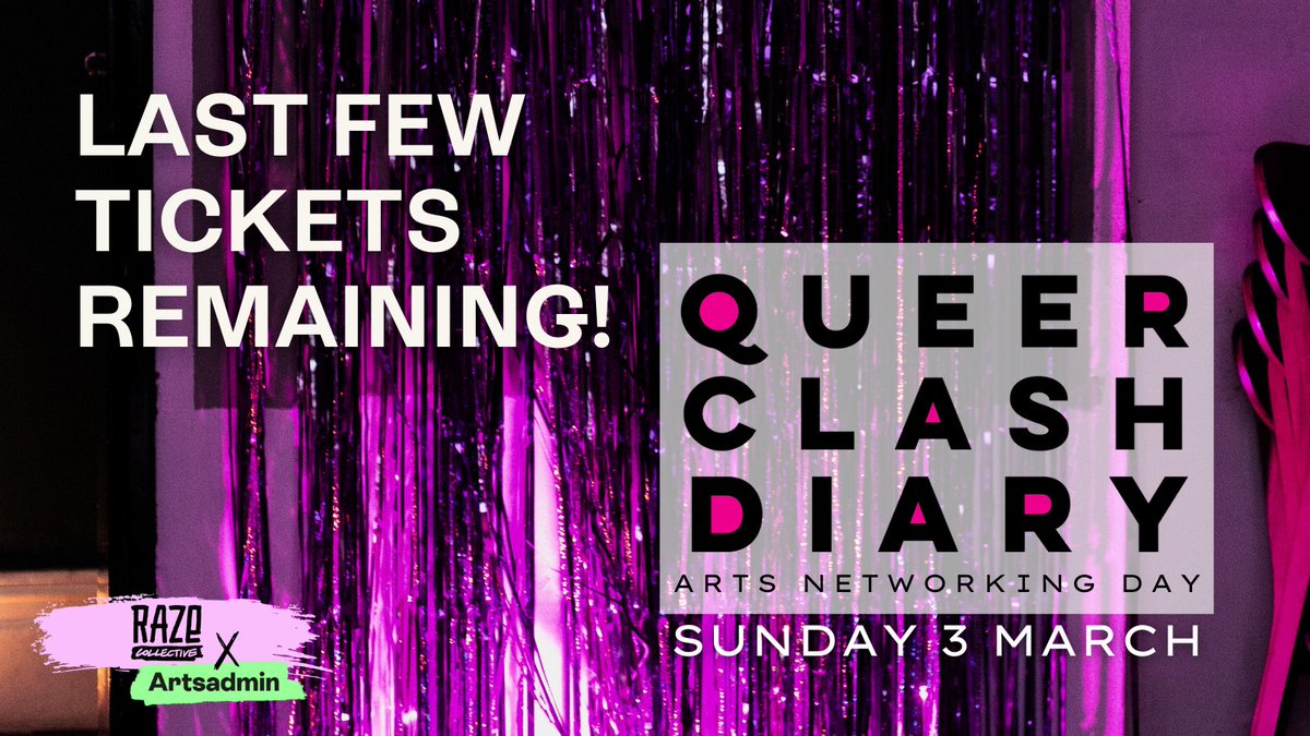 Happy Queer Clash Diary week! ⚡️ This Sunday, Artsadmin & @razecollective are bringing you THE queer networking event of the year! 📆Sun 3 March ⏰ 12 - 7pm 🎟️Pay What You Can 💤Full access info on event page Last few tickets remaining, book now: artsadmin.co.uk/events/queer-c…