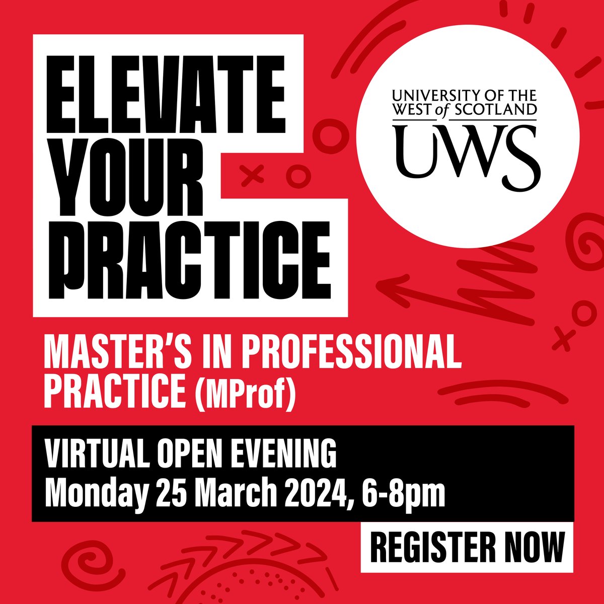 Our new innovative postgraduate programme in Professional Practice is the first of it's kind in Scotland. Shape your own degree by choosing classes from across our four academic schools.

Find out more at our Virtual Open Evening. Register at eventbrite.co.uk/e/uws-masters-…