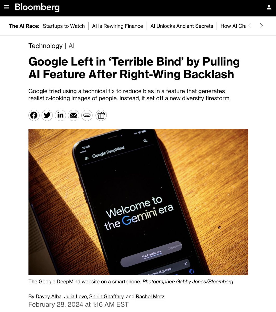 'The tech industry, w/ Google right at the front, has again put themselves in a terrible bind of their own making,' @LauraEdelson2 told us. “The industry desperately needs to portray AI as magic and not stochastic parrots...but parrots are what they have' bloomberg.com/news/articles/…