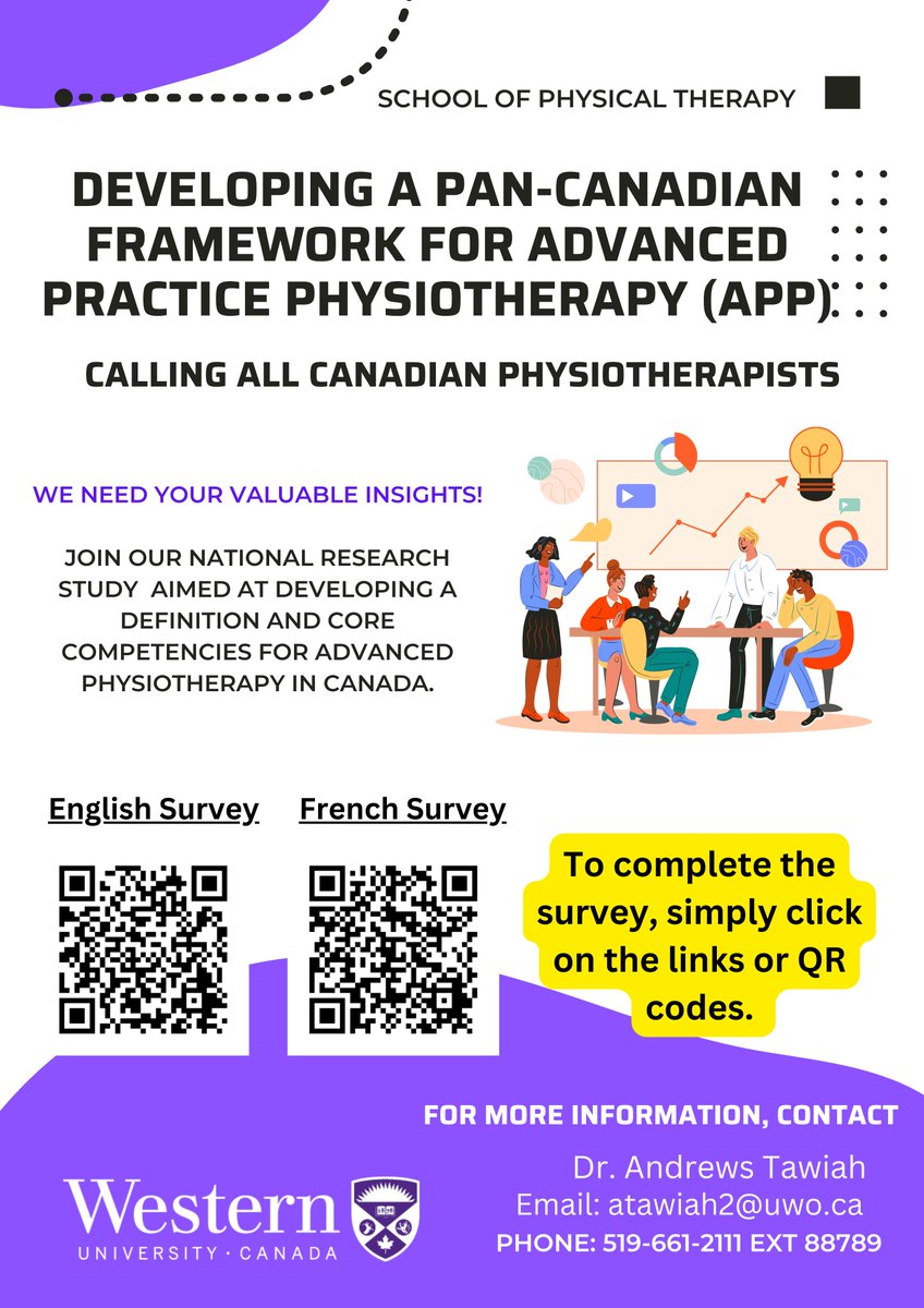 Dr. Andrews Tawiah <a href="/Andytawiah/">Andrews Tawiah</a>  is conducting a study in partnership with the CPA focused on developing a definition and core competencies for Advanced Practice Physiotherapy in Canada. Survey completion extended to March 6th, 2024. Kindly, share with your network. <a href="/WesternUSPT/">Western University School of Physical Therapy</a>