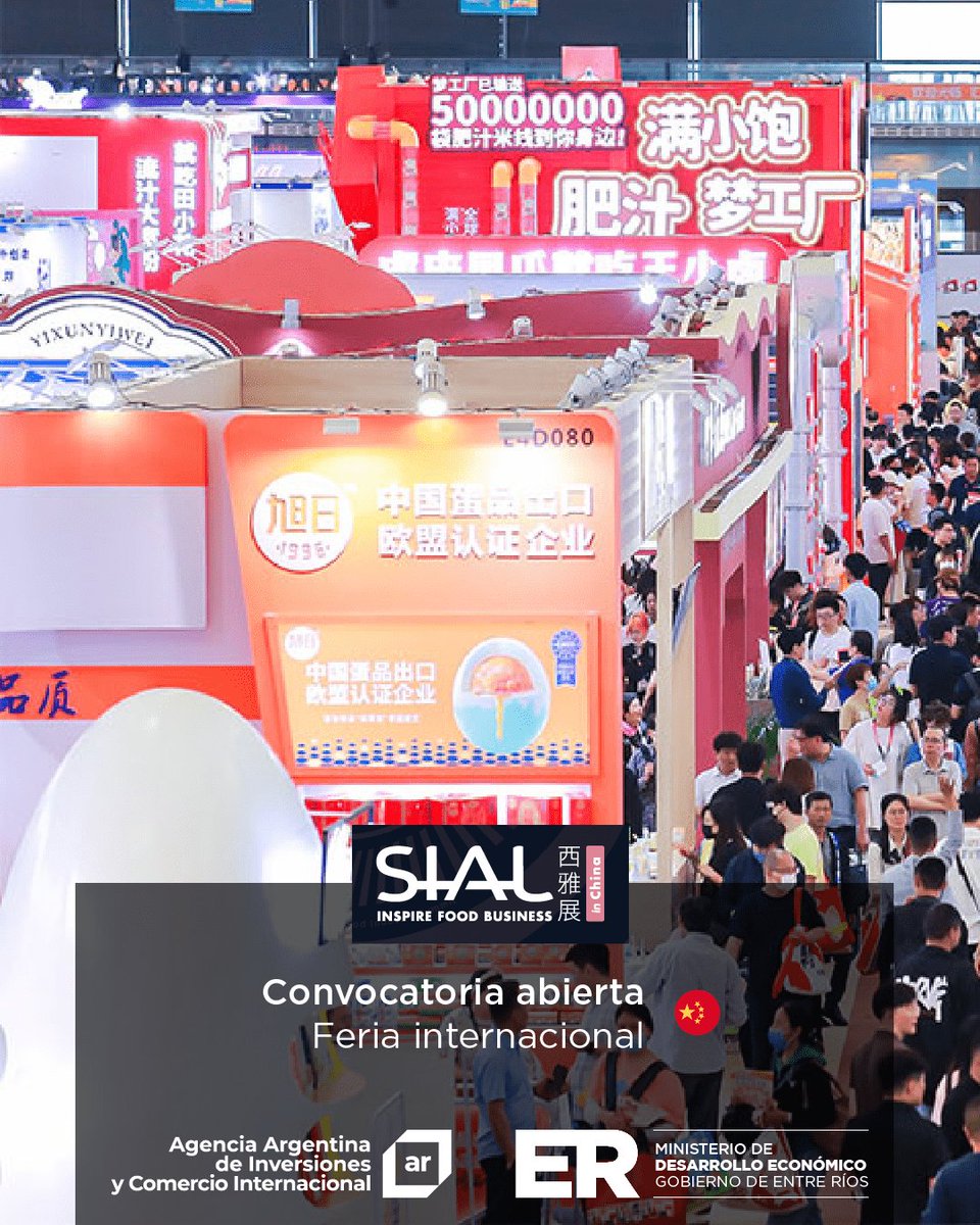 comex_er's tweet photo. 📢 Convocatoria abierta | SIAL Shanghai 🇨🇳

📅 28 al 30 de mayo de 2024
📍 Shanghai, China
👉🏻 Sector: alimentos y bebidas

✒️ Preinscripción: https://t.co/j0Cv1zkNUq
🚨 Cierre de convocatoria: 29 de marzo de 2024

+ info:
📨 exportaciones.entrerios@gmail.com
📞 (0343) 5280344 https://t.co/zQ2jmnyL2F