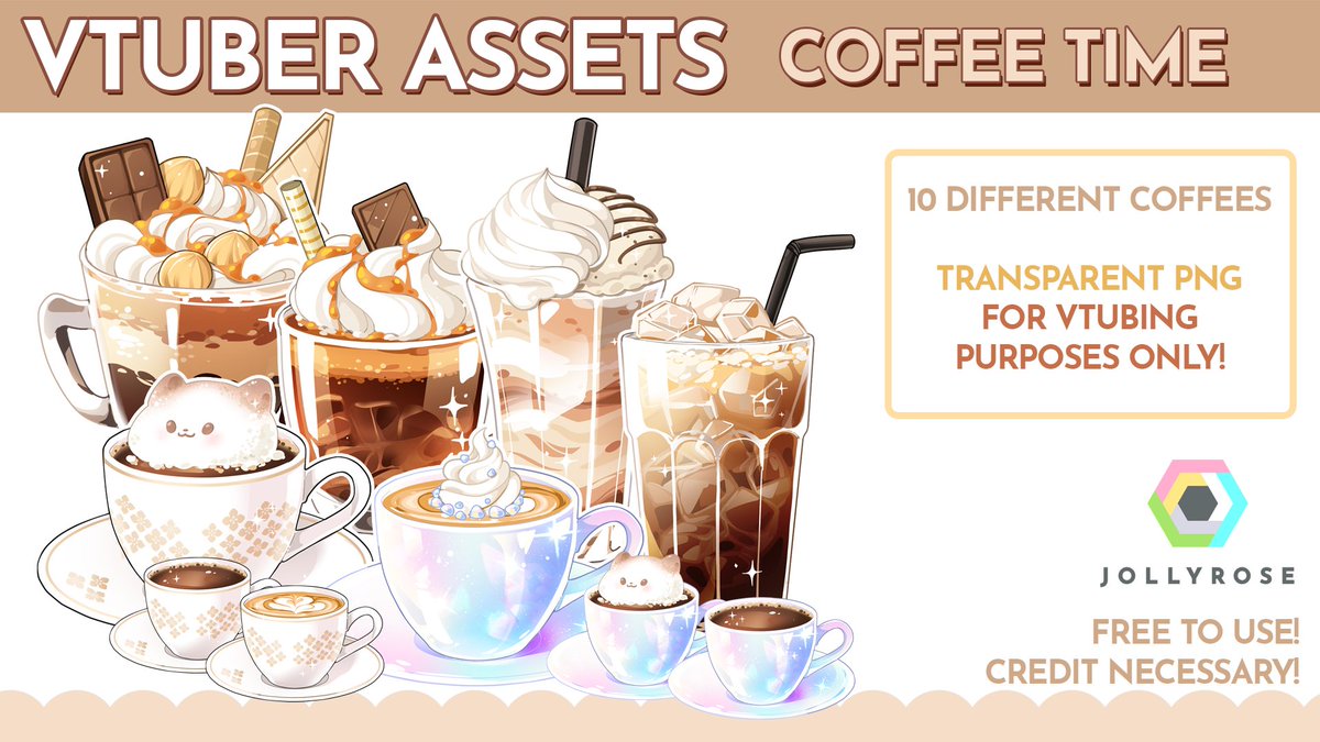 jollyrose_art's tweet photo. Low on caffeine? Get some free coffees! 10 transparent PNG assets for your VTuber stream! Free to use, CREDIT NECESSARY! please link back to my Twitter account! DL in reply ⬇ #vtuberassets #Vtuber素材 https://t.co/4OPEewWSPY