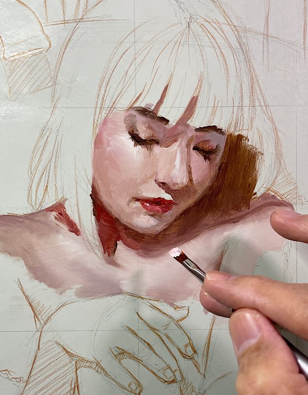 Started painting in oil.
P8号油彩画の描き始め。

#水彩 #油彩 #ドローイング #ギャラリー #画廊 #展覧会 #絵画 #美術 #絵描き #画家 #モデル #oilpainting #watercolor #art #painter #painting #model #gallery #exhibition