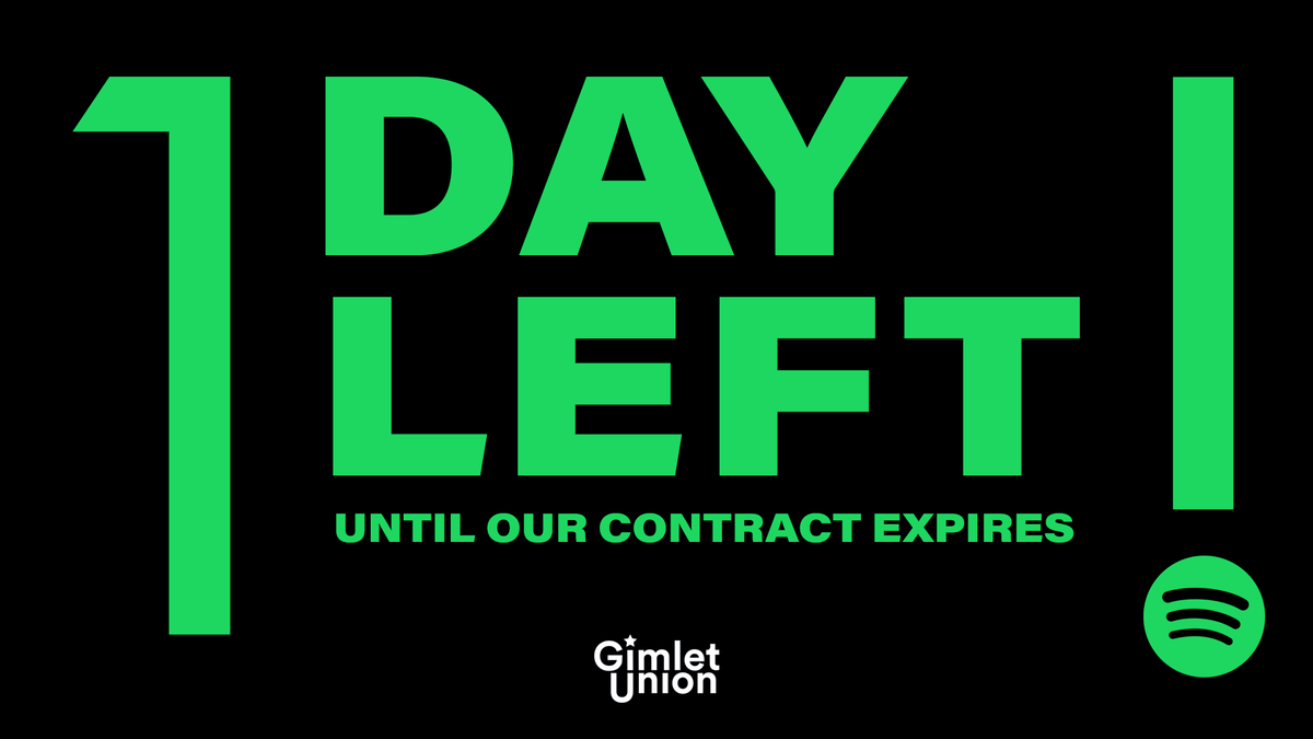 Time is running out for @Spotify to grant us -above inflation pay increases -ANY kind of language around AI protections -improved severance We are determined to get a fair contract for our members! So come on @Spotify, what are you waiting for?