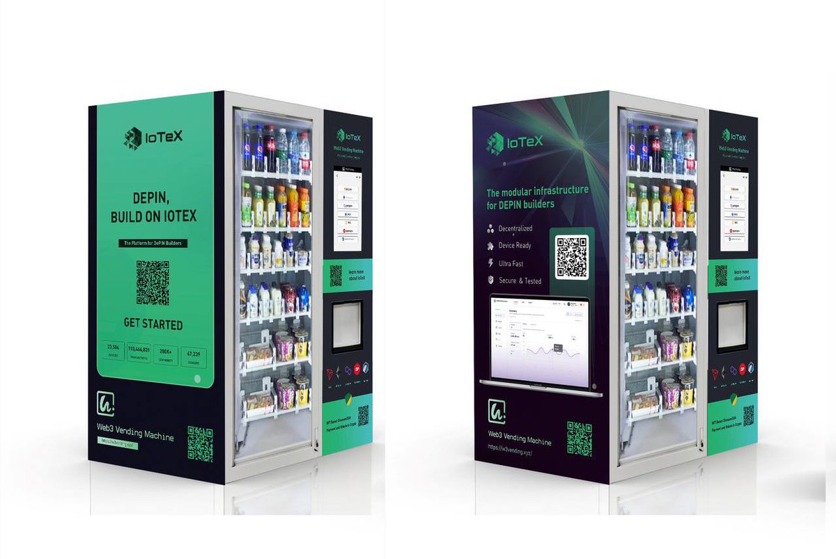 w3vending's tweet photo. 🚀 Exciting News! @iotex_io is teaming up with @web3vending at #ETHDenver to revolutionize the vending experience! 🌐✨ $IOTX token holders, get ready for free drinks and exclusive perks at the event. Don't miss out on our innovative collaboration! #IoTeX #Web3Vending #Blockchain https://t.co/CWFMbGWyhc