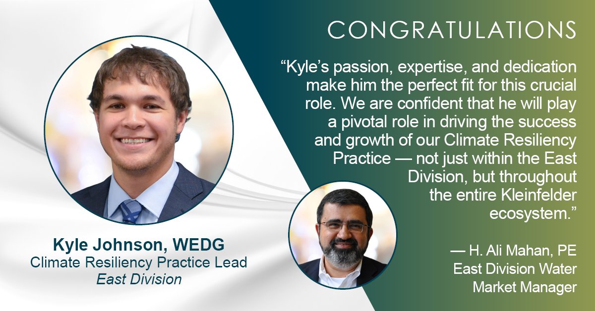 We're excited to announce the promotion of Kyle Johnson to Climate Resiliency Practice Lead - East Division! Please join us in congratulating Kyle. Together, let's continue to mainstream #ClimateResilient #Planning &amp; #Design for a more #sustainable future!  

#WeAreKleinfelder