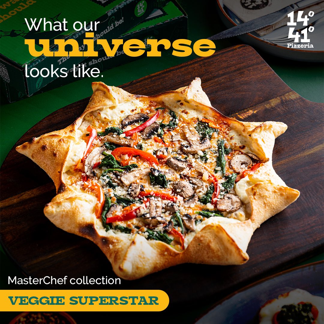 Turn your pizza night into a veggie celebration! 

Try the Veggie Superstar from 1441 Pizzeria’s Masterchef Collection for a burst of fresh flavours. Order now! 

#1441Pizzeria #Pizza #PizzaTime #PizzaLove #PizzaLover #PizzaForever #Veggie #VeggieDelight #Masterchef