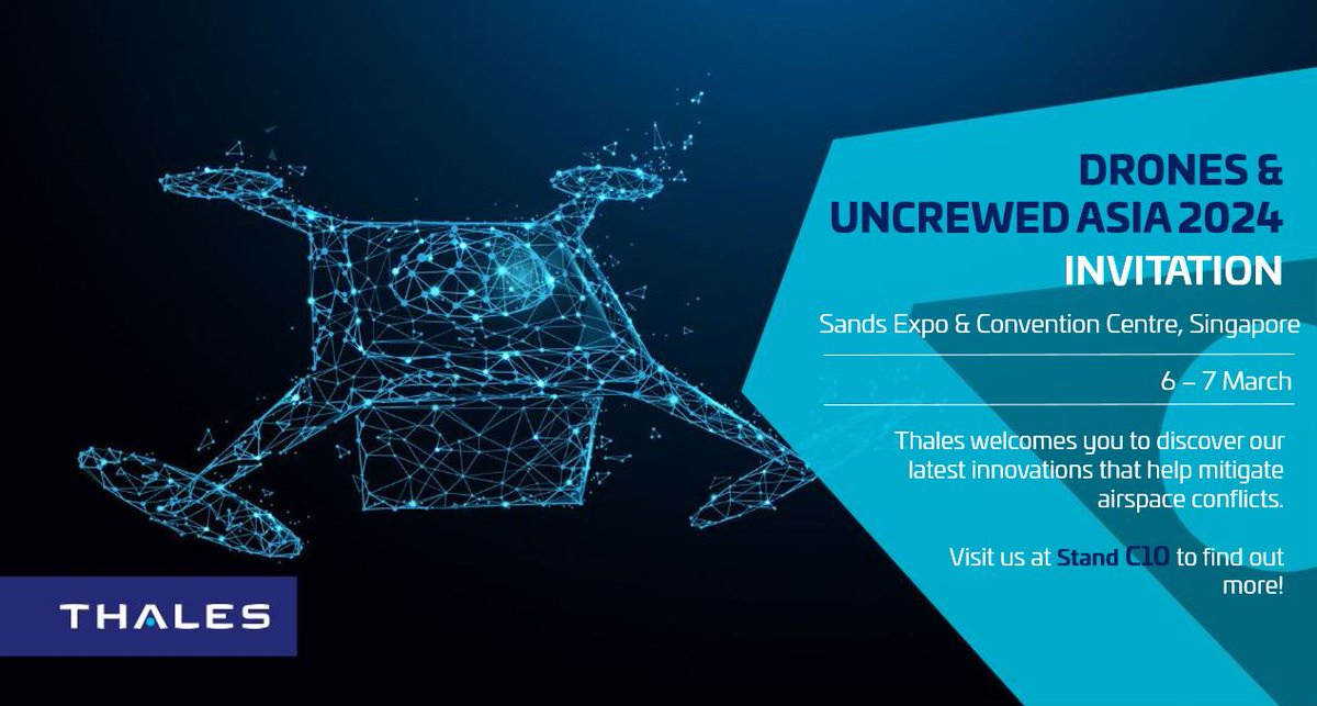 We're excited to be at the region's unmanned technology event, Drones & Uncrewed Asia 2024 and gather with experts of the #aerospace community. Join us from 6-7 March at Stand C10 and discover how we ensure safe #drone operations. Find out more here: dronesasia.com