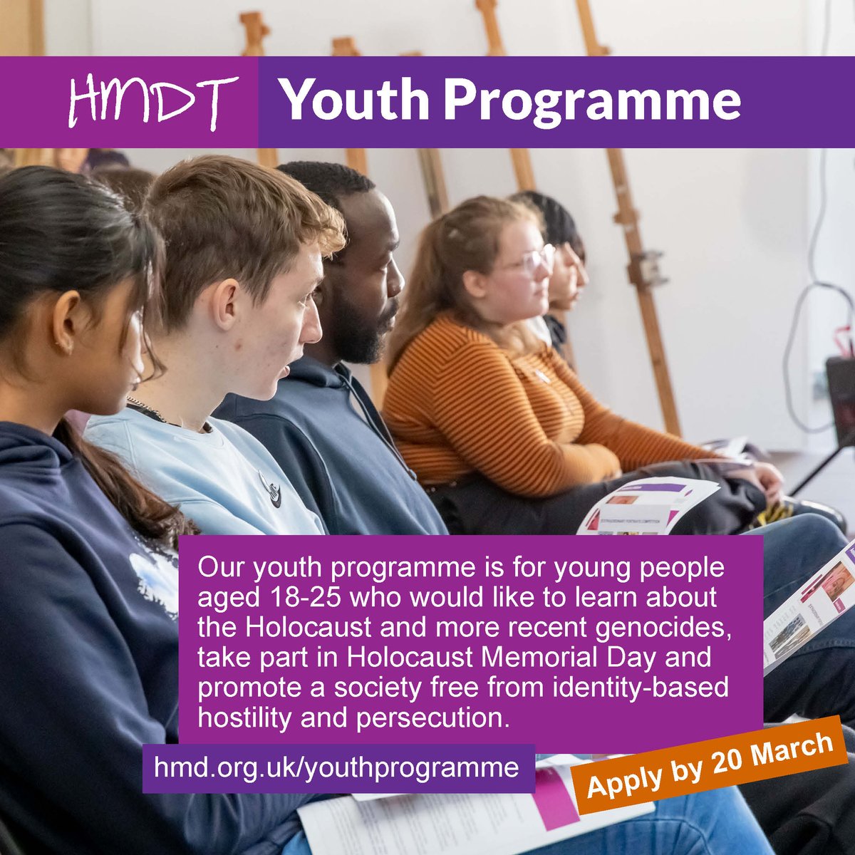 Our new #youth programme launches today! The year-long programme is a great way for young people to learn about the Holocaust and more recent genocides, take part in #HolocaustMemorialDay and promote a society free from identity-based hostility. Apply here:…