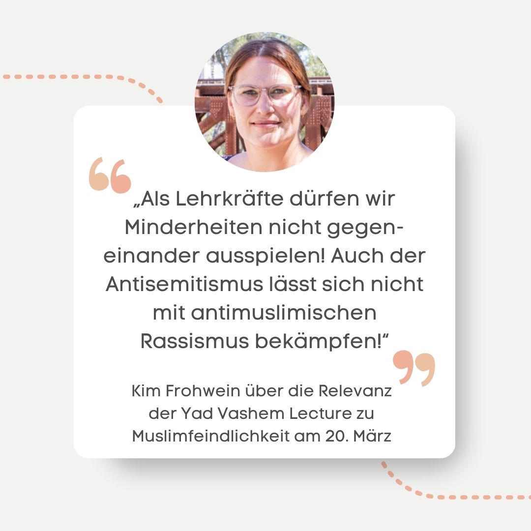 "Als Lehrkräfte dürfen wir Minderheiten nicht gegeneinander ausspielen! Der Antisemitismus lässt sich nicht mit antimuslimischen Rassismus bekämpfen", so Kim Frohwein. Sie organisiert mit Wegweiser Münster die Fortbildung zu Muslimfeindlichkeit am 20.3. stadt-muenster.de/villa-ten-homp…