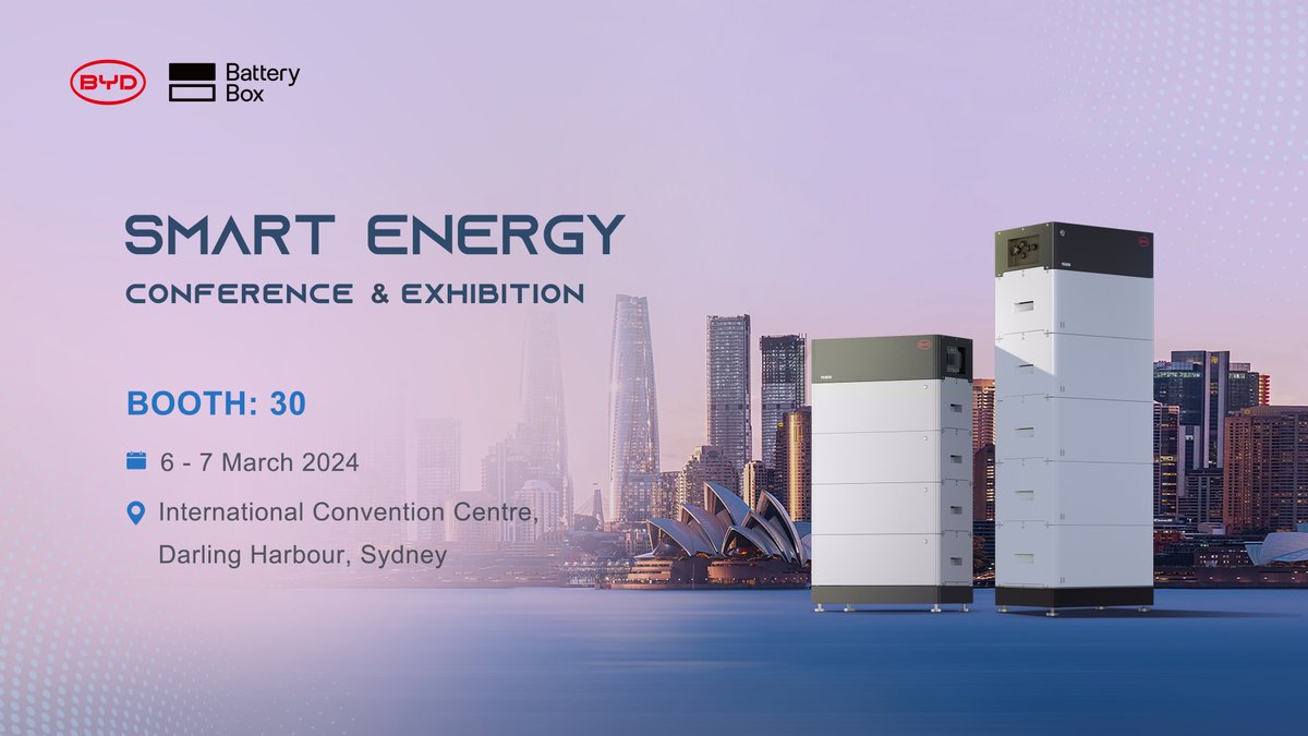 Are you planning to visit Smart Energy 2024 in Sydney? If you are interested in highly versatile and reliable #energystorage don’t miss the BYD team at booth 30 to learn more about the BYD BatteryBox solutions.
@SmartEnergyCncl #byd #batterybox #batterystorage