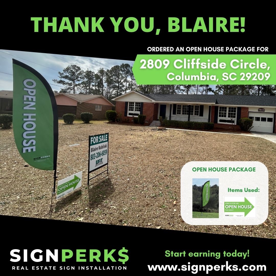 SignPerks's tweet image. A special thank you to Blaire, with Exit Real Estate Solutions for choosing Sign Perks for her #OpenHouse signage! 
Want to learn more about Sign Perks?
Call (803) 530-0836 or visit us online at signperks.com
#SignInstallations #RealEstate