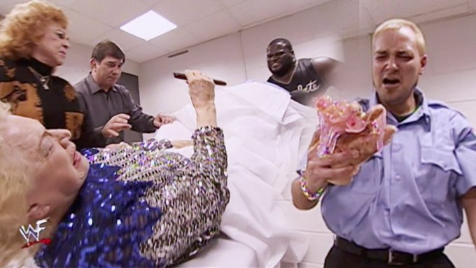 2/28/2000

Mae Young famously 'gave birth' to a hand on RAW from Madison Square Garden in New York City, New York.

#WWF #WWE #WWERaw #MaeYoung #TheFabulousMoolah #MarkHenry #GeraldBrisco #PatPatterson