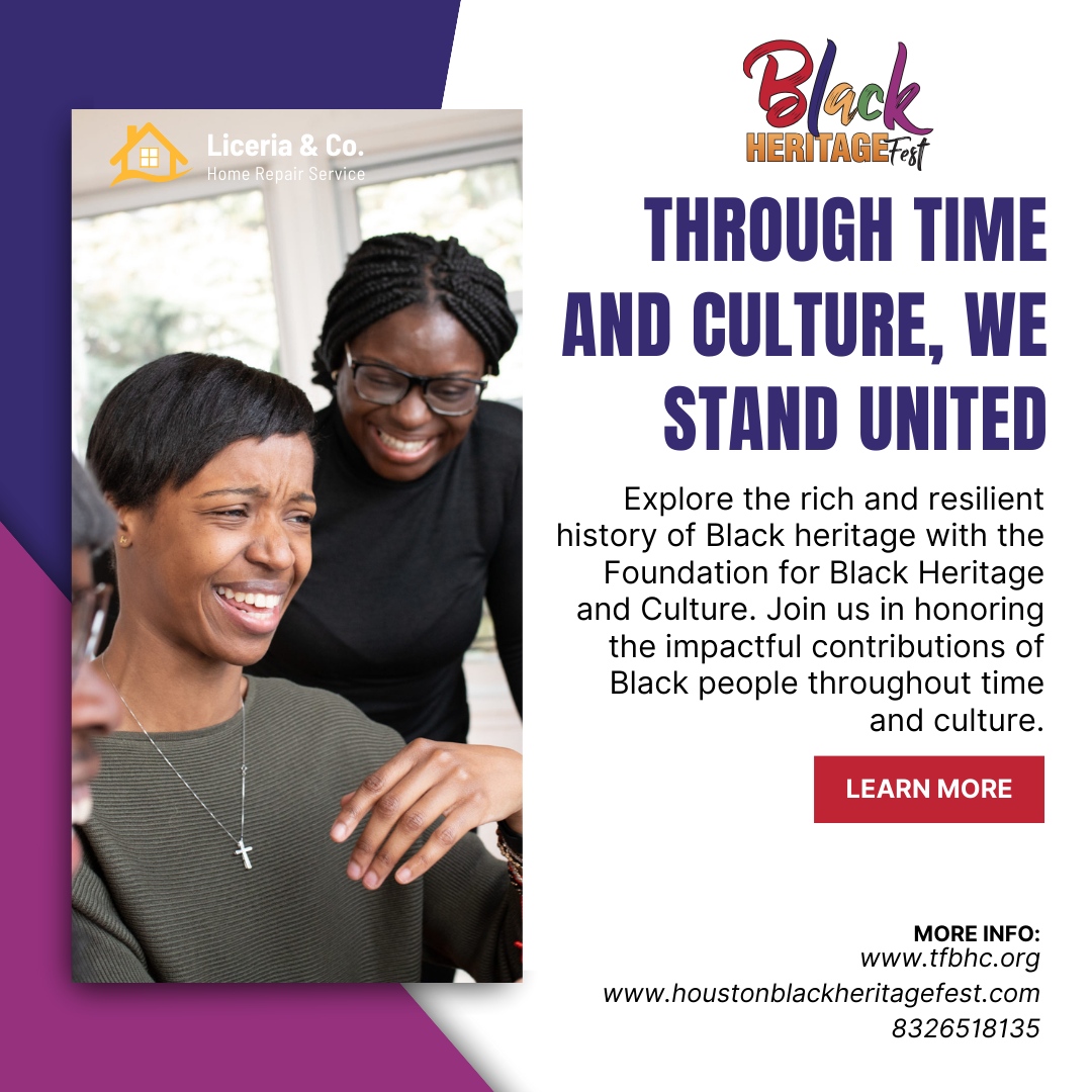 Connected across ages 🌍, the Foundation for Black Heritage and Culture invites you to uncover the enduring stories of Black resilience and impact. 🌟 

#BlackHeritageFest #BlackCulture #BlackExcellence #HoustonEvents #CommunityCelebration #ArtsExhibition