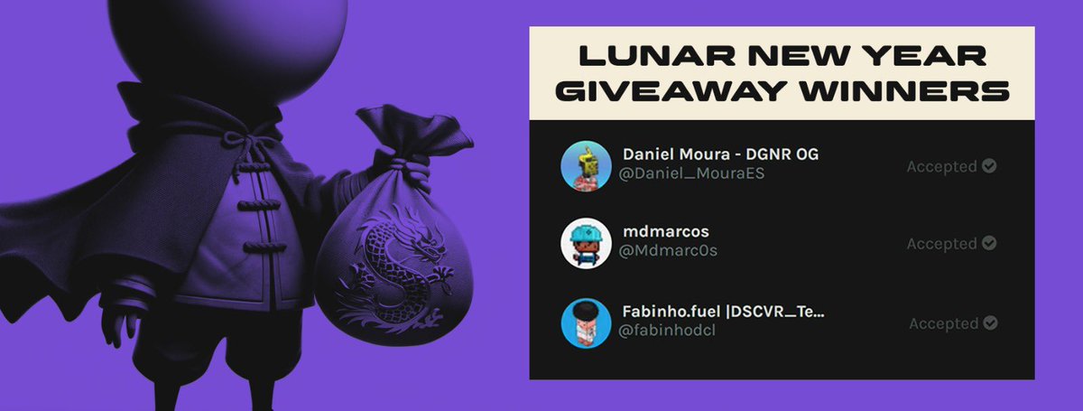🎉 The moment has arrived to announce the three lucky winners of our Lunar New Year Giveaway! 🏮

Congratulations to:
<a href="/Daniel_MouraES/">Daniel Moura - DGNR ∞ TΛNSSI</a>
<a href="/Mdmarc0s/">Marcos Daniel</a>
<a href="/fabinhodcl/">Fabinho</a>

Please reach out to our community leaders in our Telegram group to claim your $MURPH 🎁.

LFG!