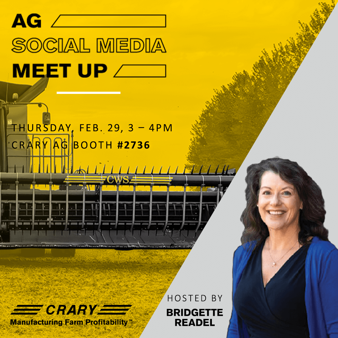 CraryAg's tweet photo. Don't miss it! Tomorrow, 2/29, 3-4pm CST at Commodity Classic, Crary Ag Booth #2736. Social Media Meet Up hosted by @bmreadel!
.
.
#Crary #CraryAg #ag #agriculture #tradeshow https://t.co/8Jwo31Pr8l