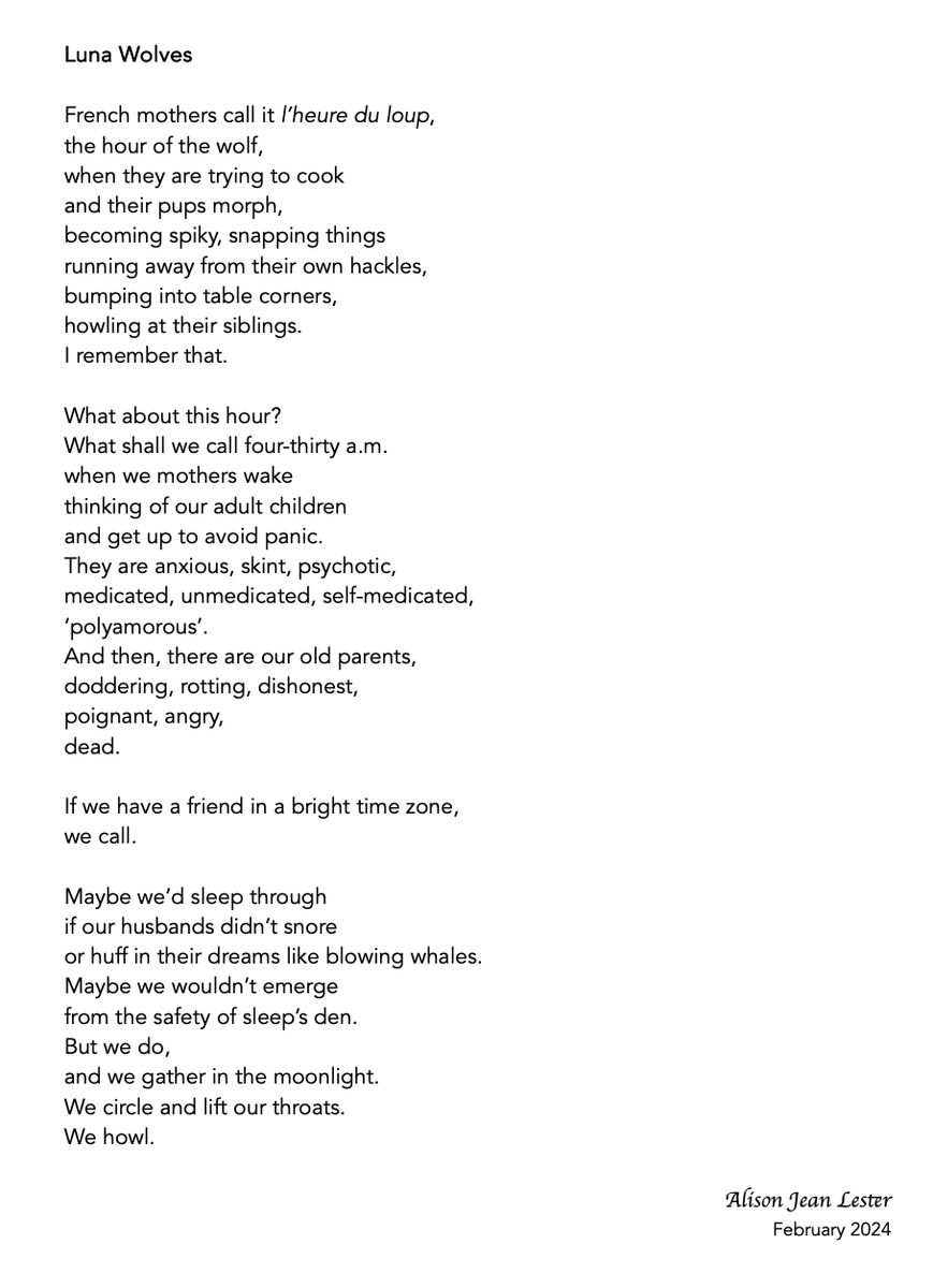A_J_Lester's tweet photo. Luna Wolves. A #poem.
Can I get an "awooooo"?
#motherhood #parenting #daughtering #notsleeping https://t.co/J4IYs8lkfW