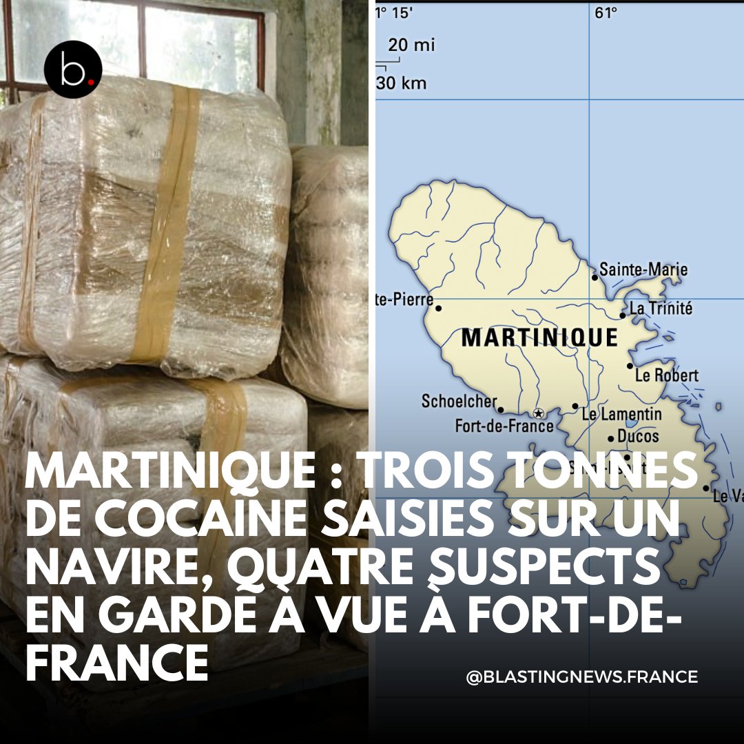 BlastingNews_FR's tweet photo. Trois tonnes de cocaïne ont été saisies à bord d'un navire qui a été intercepté dans les #Caraïbes par la #Marine nationale, le 20 février dernier. Quatre suspects ont été interpellés et placés en garde à vue ce lundi, à Fort-de-France (#Martinique), a appris Actu17. https://t.co/zkHuWBPNNa