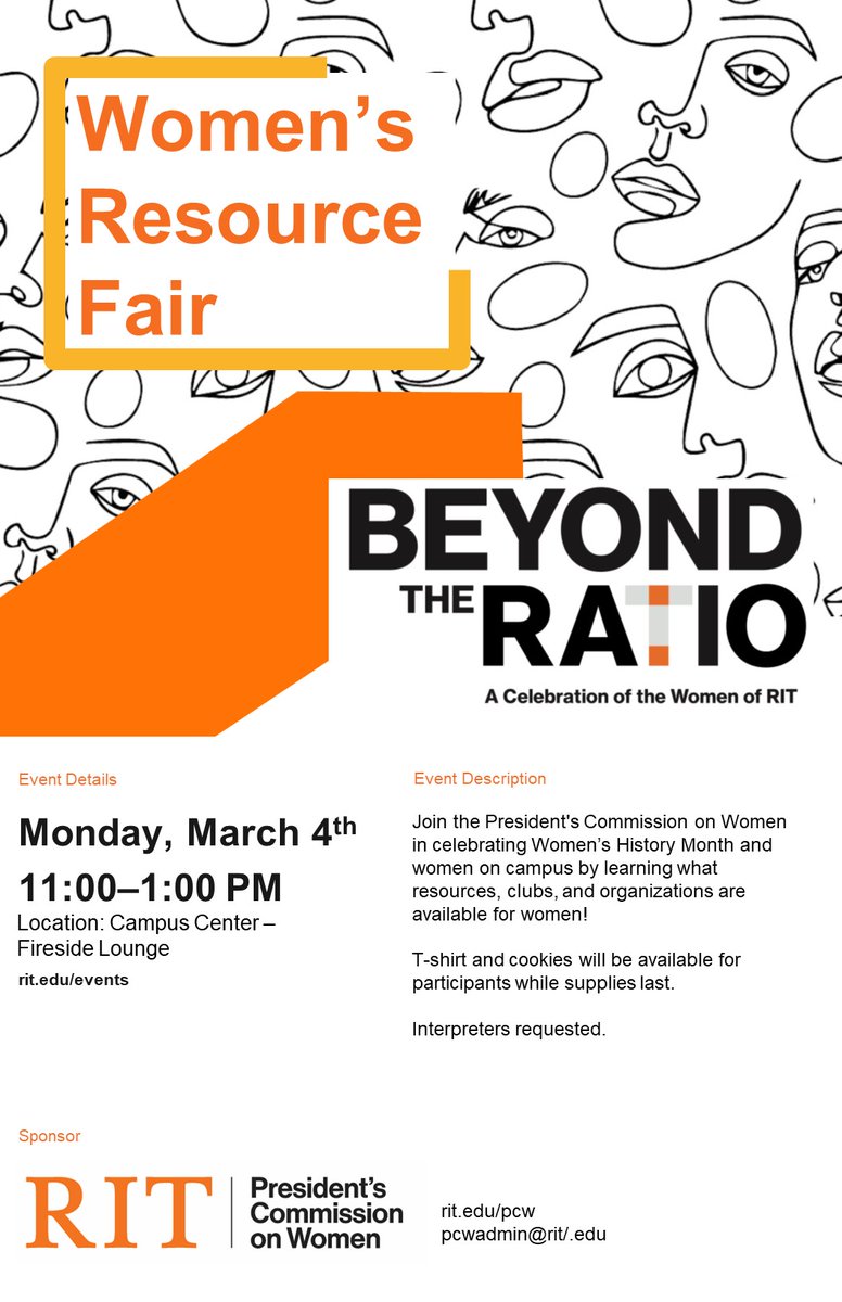 On Monday, March 4th (11-1), RIT's President's Commission on Women is hosting a Women's Resource Fair to kick-off Women's History Month. #WomenofRIT, #RIT, #WomensHistoryMonth