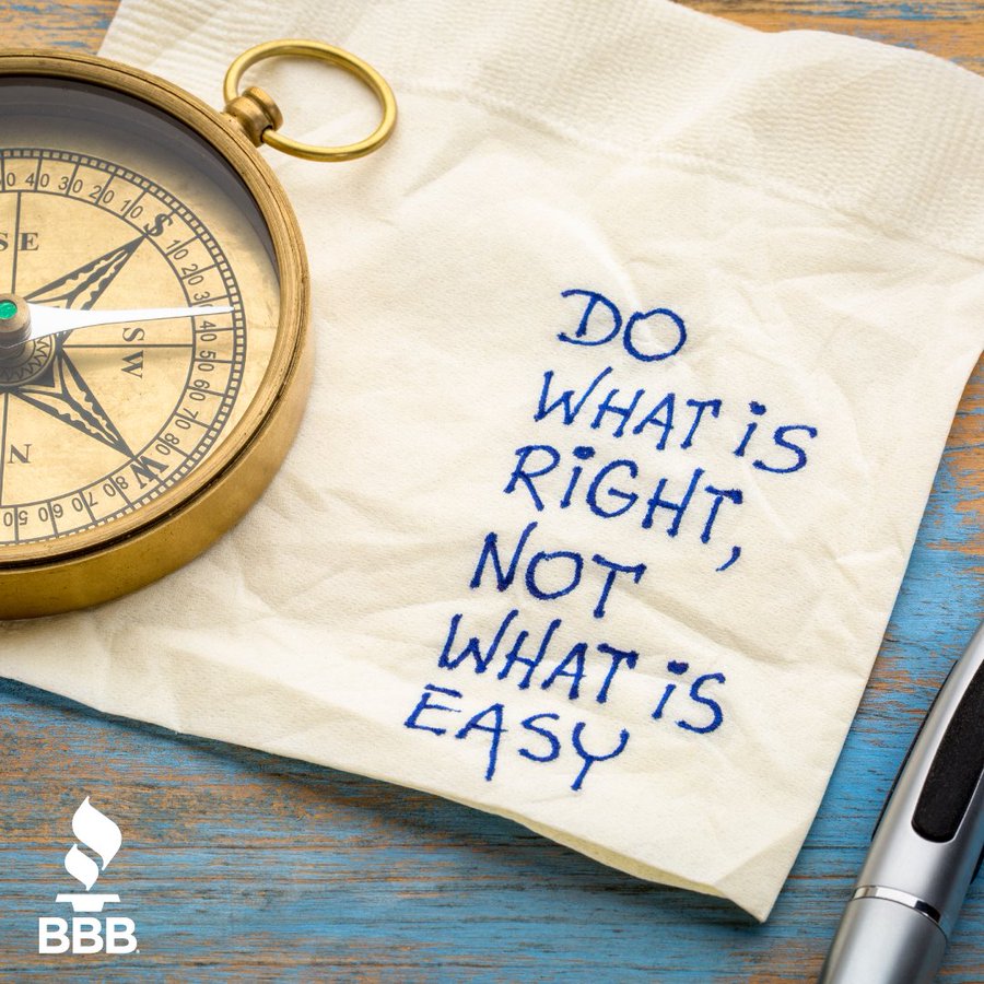 ColumbiaBBB's tweet photo. Our 8th Standard of Accreditation: EMBODY INTEGRITY. Accredited Businesses agree to approach all business dealings, marketplace transactions and commitments with integrity, good faith and intent to do what is reasonably expected. https://t.co/IcouVMOQZd