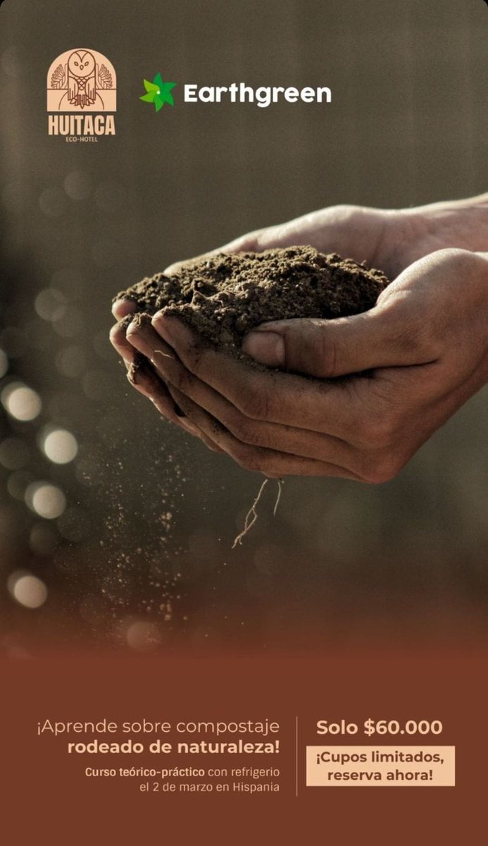 Taller de Compostaje Doméstico y Comunitario Earthgreen #34
Sábado 2 de Marzo
HORA: 9:00 a 12:00M
Derecho a Registro, Memorias y Certificado: $60.000
Hotel HUITACA
Profesor: Ingeniero Luis Anibal Sepulveda Villada
REGISTRO AQUI📷📷📷
forms.gle/n7HzwyVwcpQ9ao…