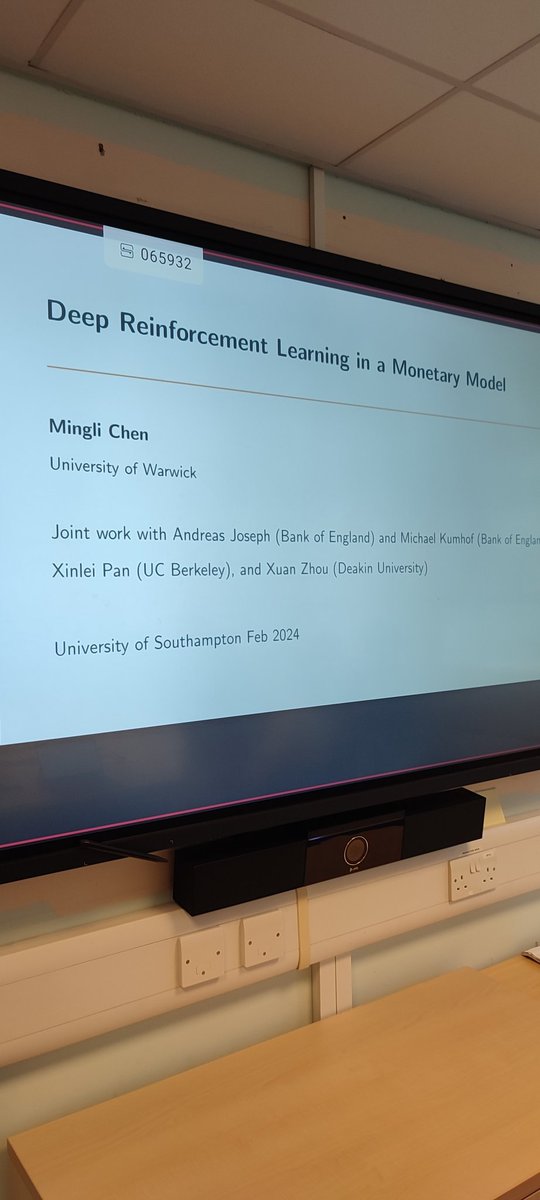 Today, for our departmental seminar, we had the pleasure of hosting Mingli Chen from the University of Warwick who presented her paper 'Deep Reinforcement Learning in a Monetary Model'.