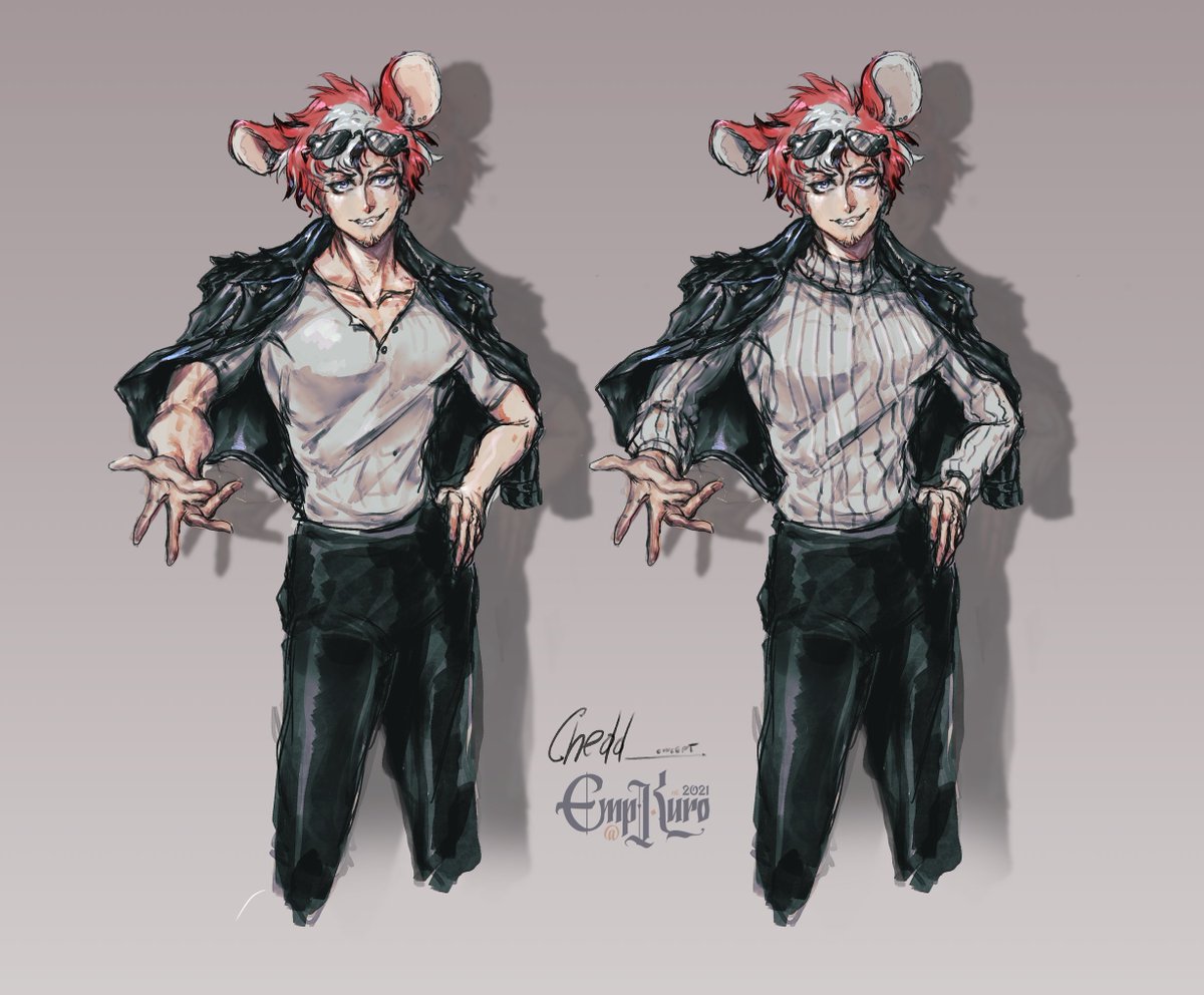 animal ears jacket mouse ears 1boy male focus red hair multiple views  illustration images