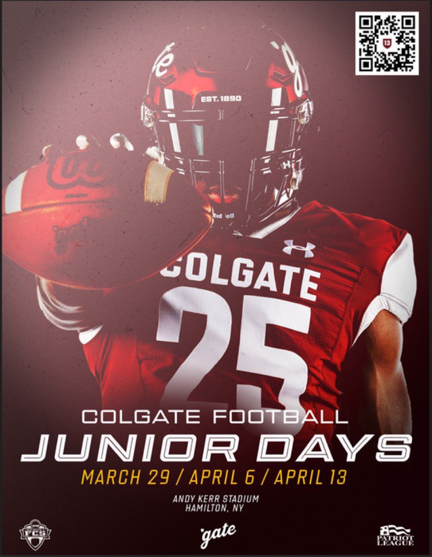 Thank you @BrentBassham for the Junior Day invite! @ColgateFB @BenetRedwingFB