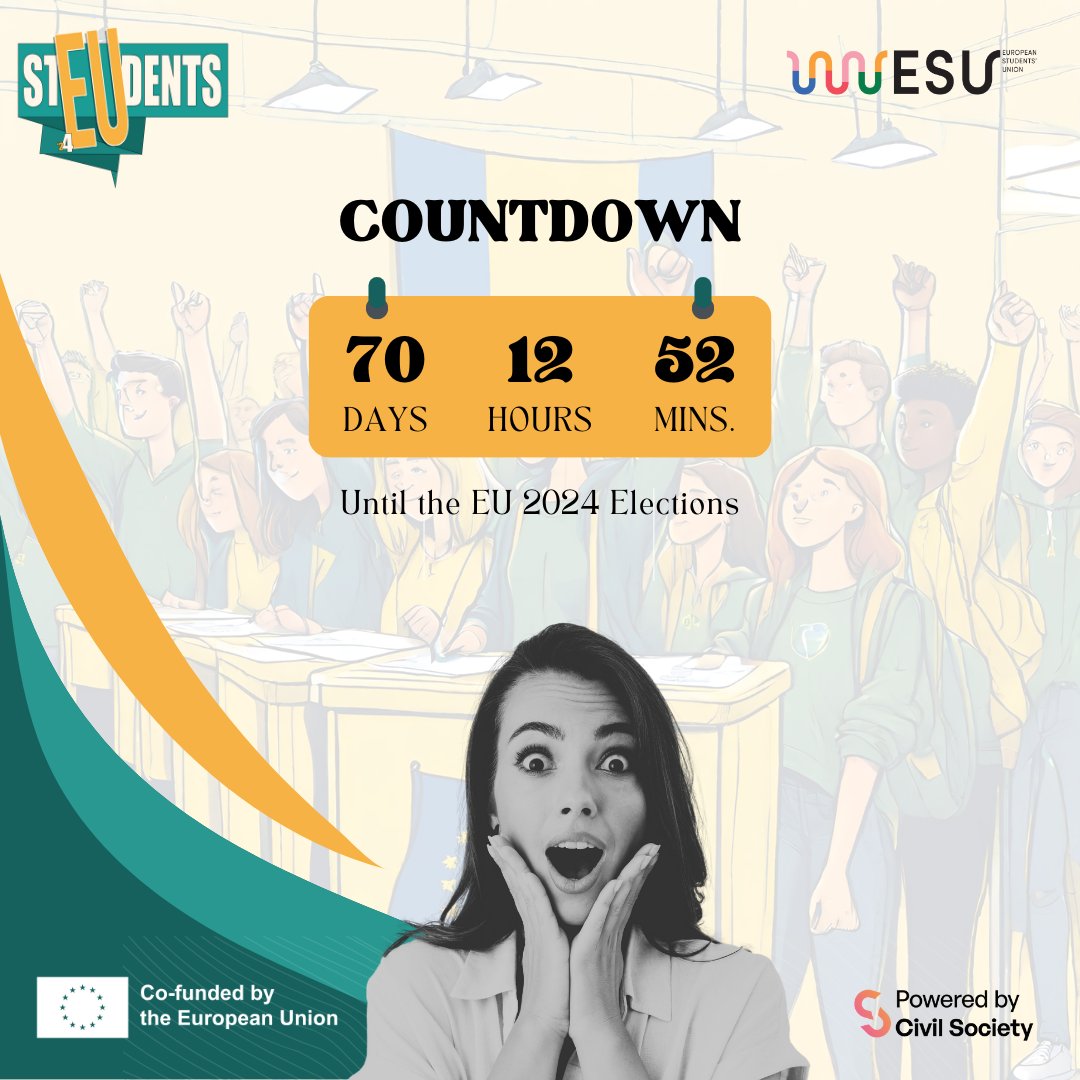 📢 Wait what? it's 70 days until the biggest elections in Europe. Are you ready? Drop a comment if you have any question in mind! #EUelections2024 #GoVote #Students4EU #stEUdents