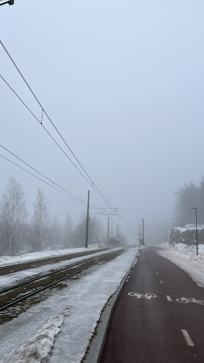 Navigating through the fog - thick mist.   #sää #väder #wetter #weather #thisisfinland #february #foggy #streetphotography #landscapephotography #photography #lightrailtransit #ThePhotoHour #StormHour #channel169 #霧 #안개