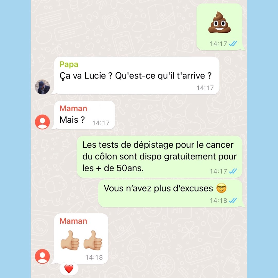 Parfois, un emoji vaut mille mots.  
Le dépistage du cancer colorectal, parlons-en ! #MarsBleu